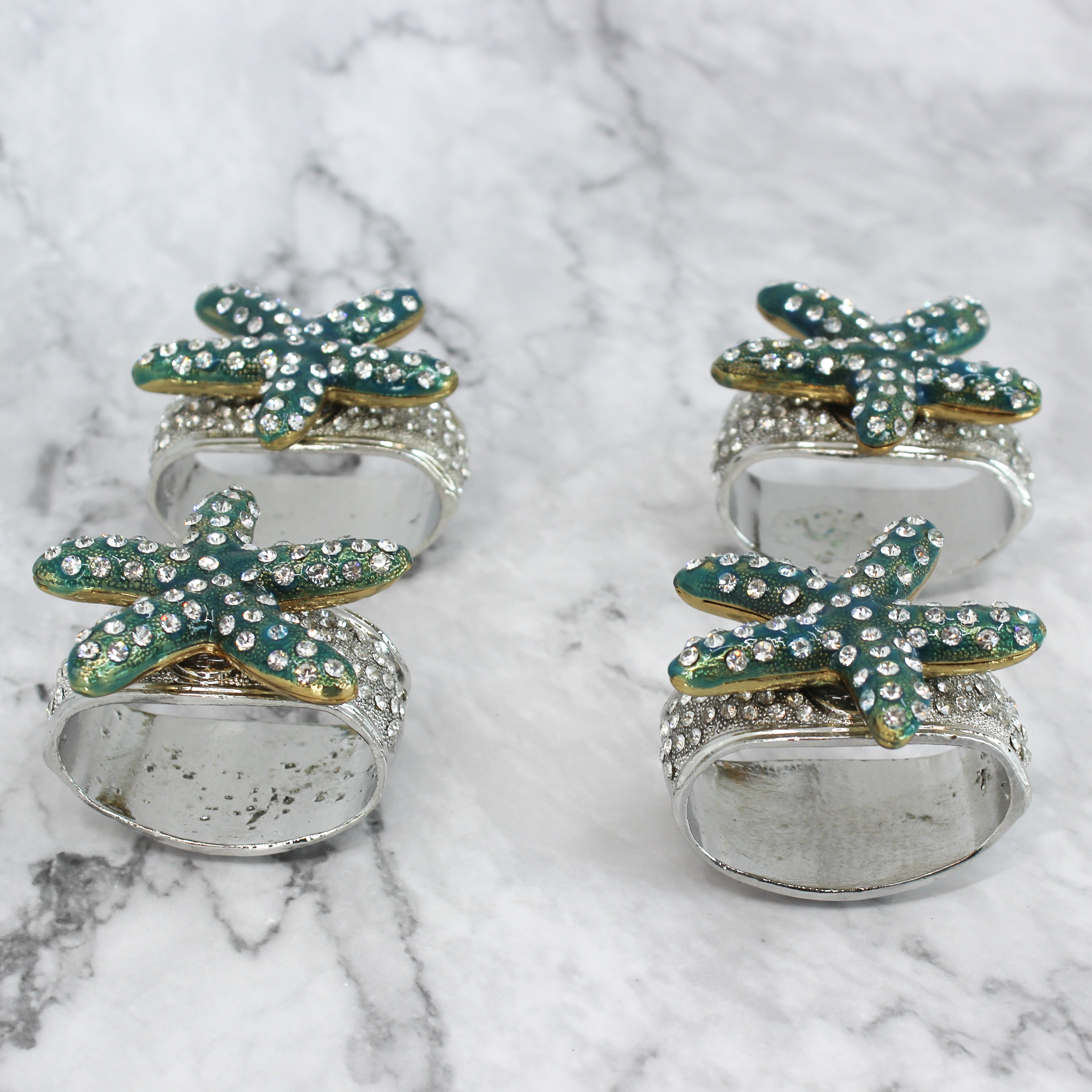 Pewter Jeweled Napkin Rings - Set of 4