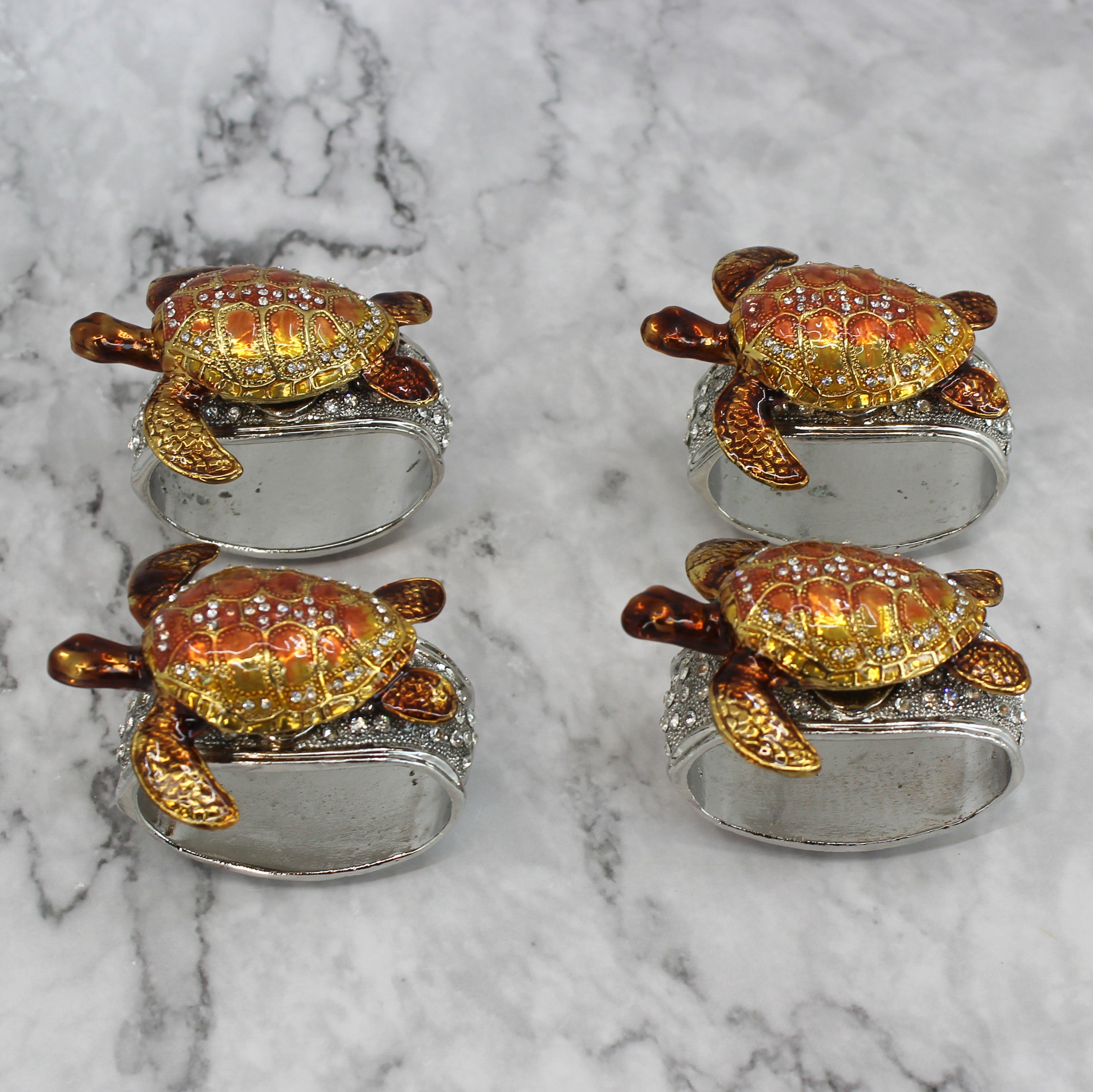 Pewter Jeweled Napkin Rings - Set of 4